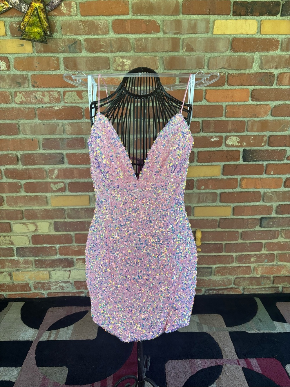 Sparkling Pink Sequin V-Neck Mini Homecoming Dress